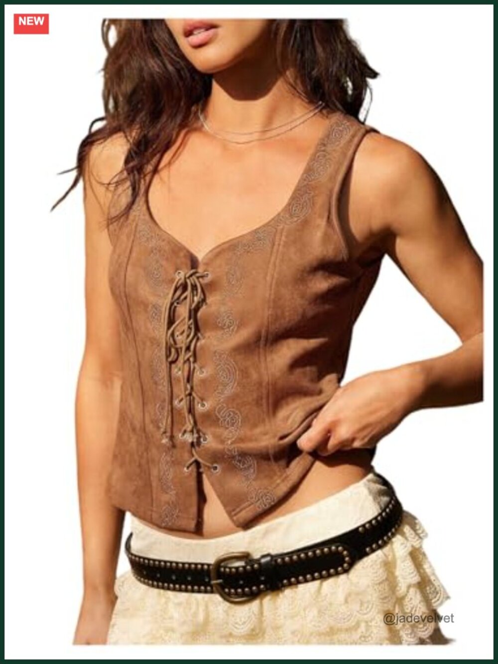 Faux Suede Renaissance Corset Top Lace Up Sweetheart Neckline Sleeveless